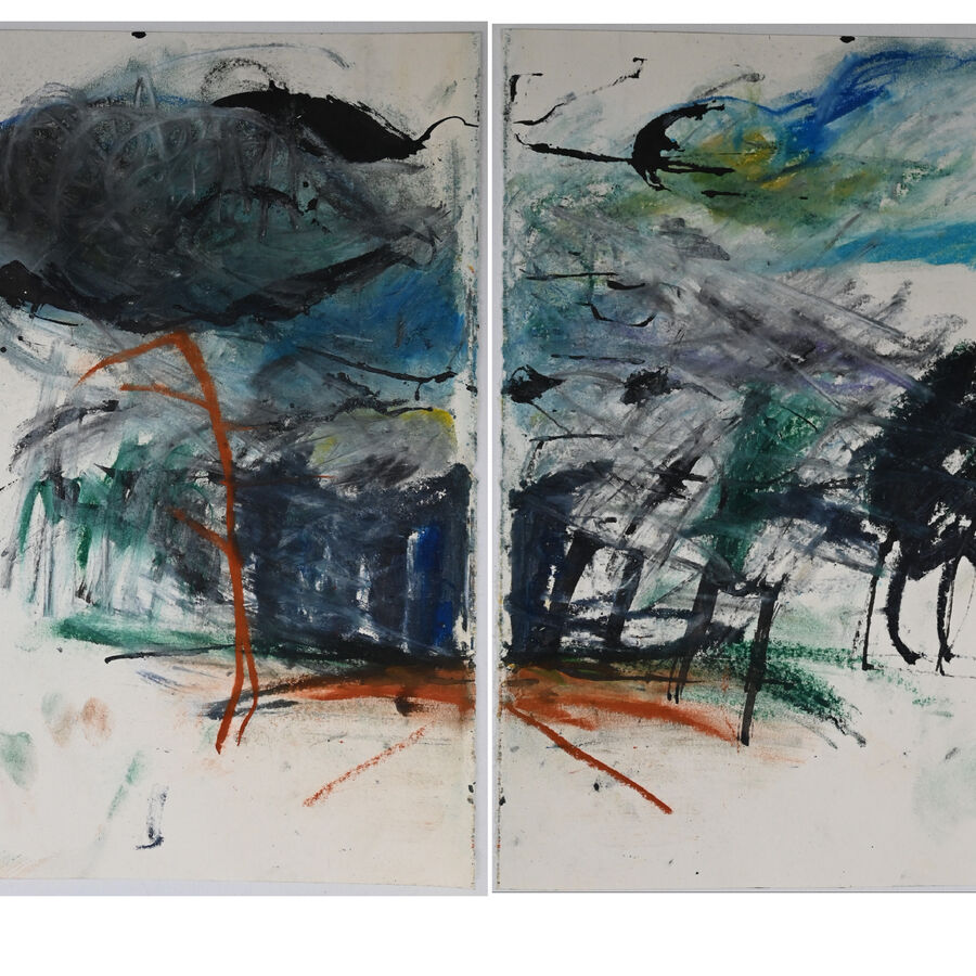 Sabine Seemann, neuland III, 2020, Kreide, Ölwachs, Tusche a. Papier, 30,4x54 cm